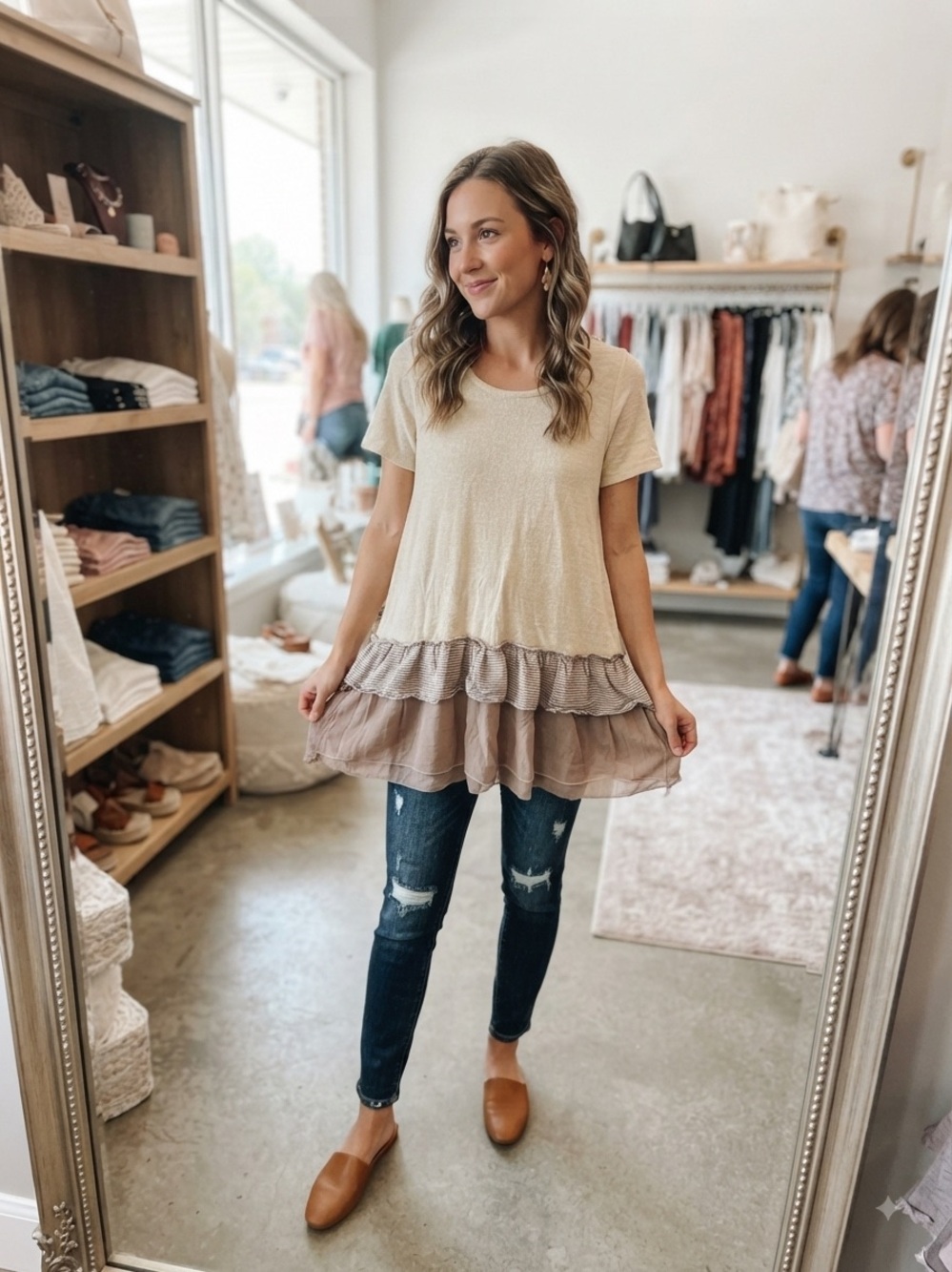 Easel Tiered Ruffle Tunic Top S